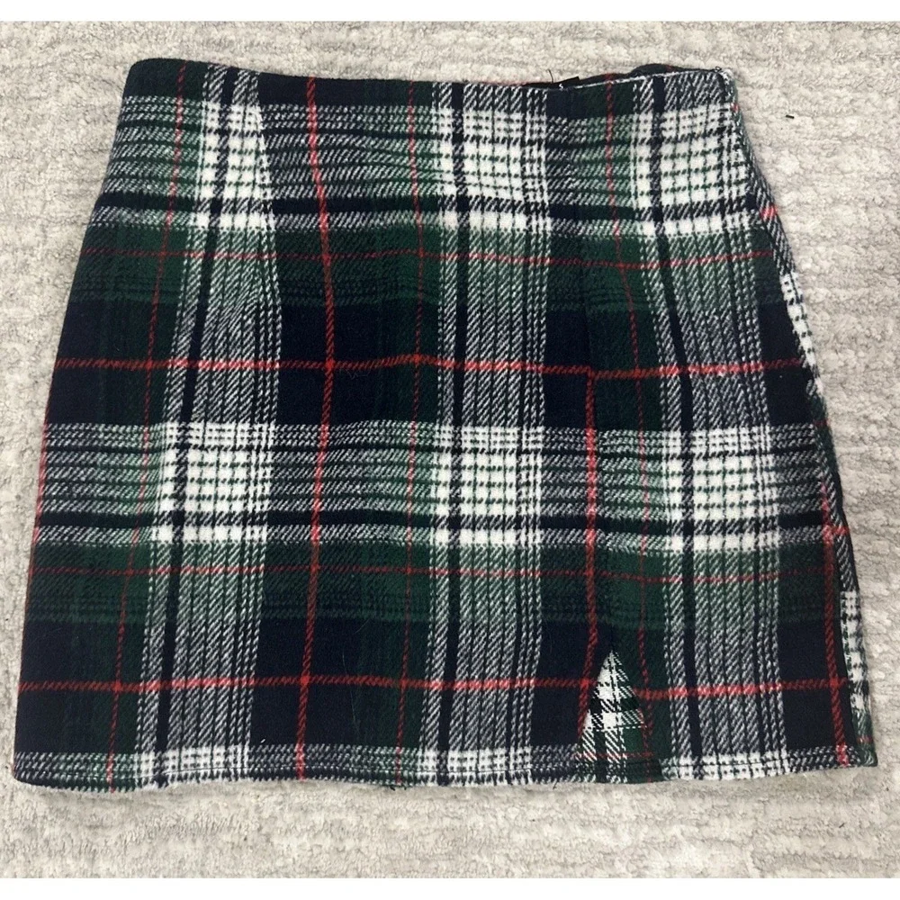 Women's Plaid Mini Skirt Blue Green Red‎ Size S 100% Cotton Academia